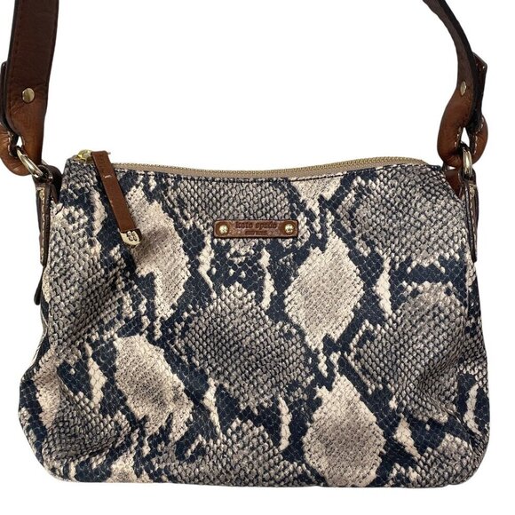 KATE SPADE Handbag Python Sateen Brown Leather Trim Shoulder Hobo Bag - Picture 1 of 16